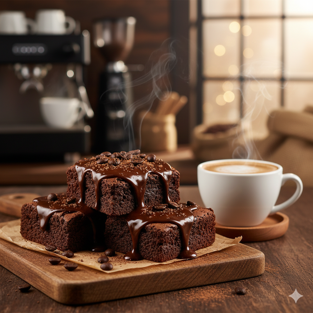 Dark chocolate brownies infused with coffee mocha, an indulgent tea-time treat from your favorite Coimbatore brownie shop.